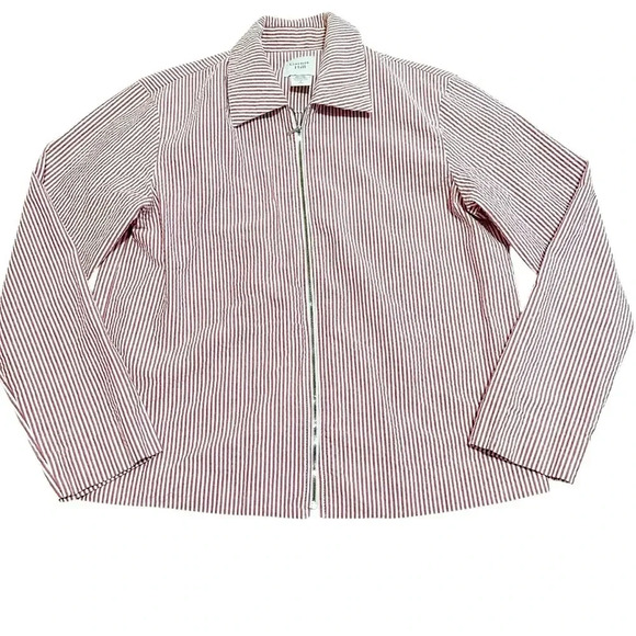 Garnet hill• Red and white striped zipper top size 4 100% cotton blouse - Picture 1 of 10